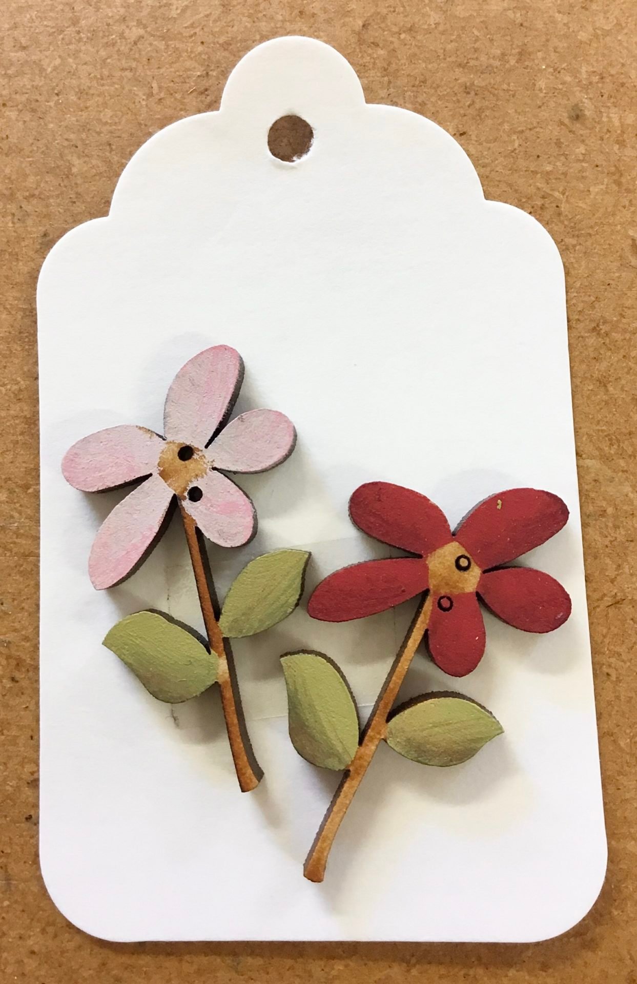Hand Painted Wooden Button – Pink & Red Flower Bouquet