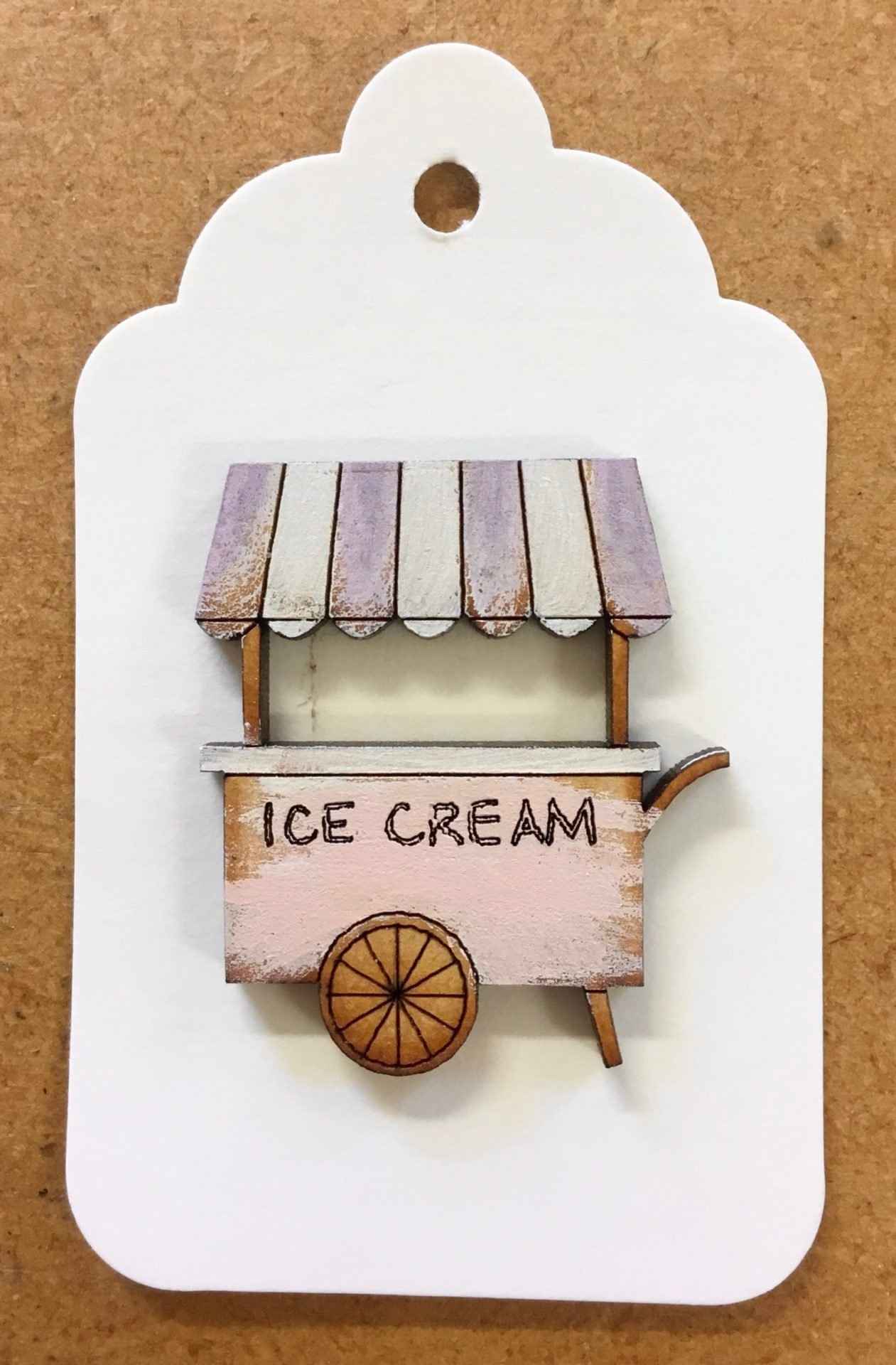 Ice Cream Cart Wooden Hand-Painted Button – Pink