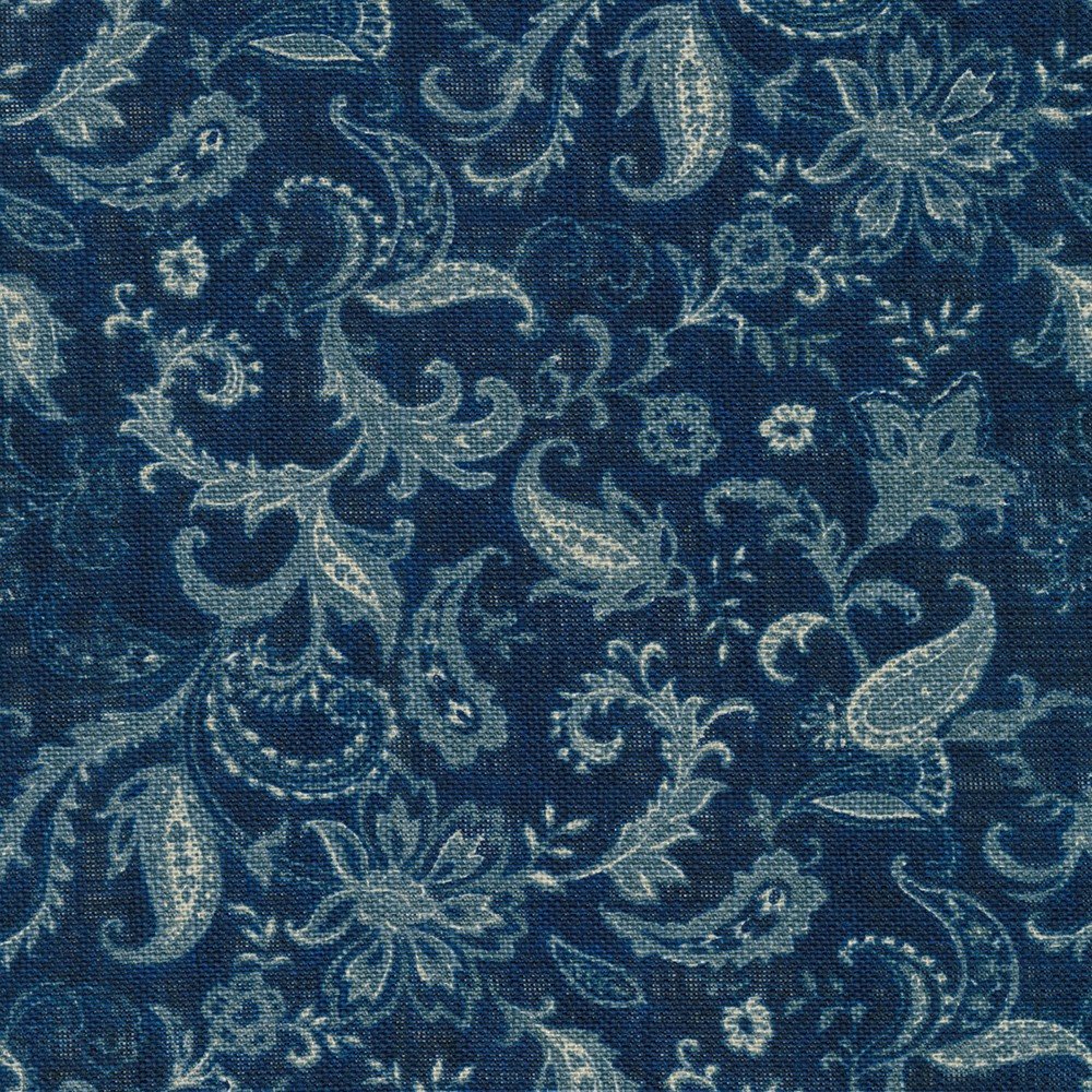 Japanese Printed Poplin – Pailsey Flowers on Navy Fabric