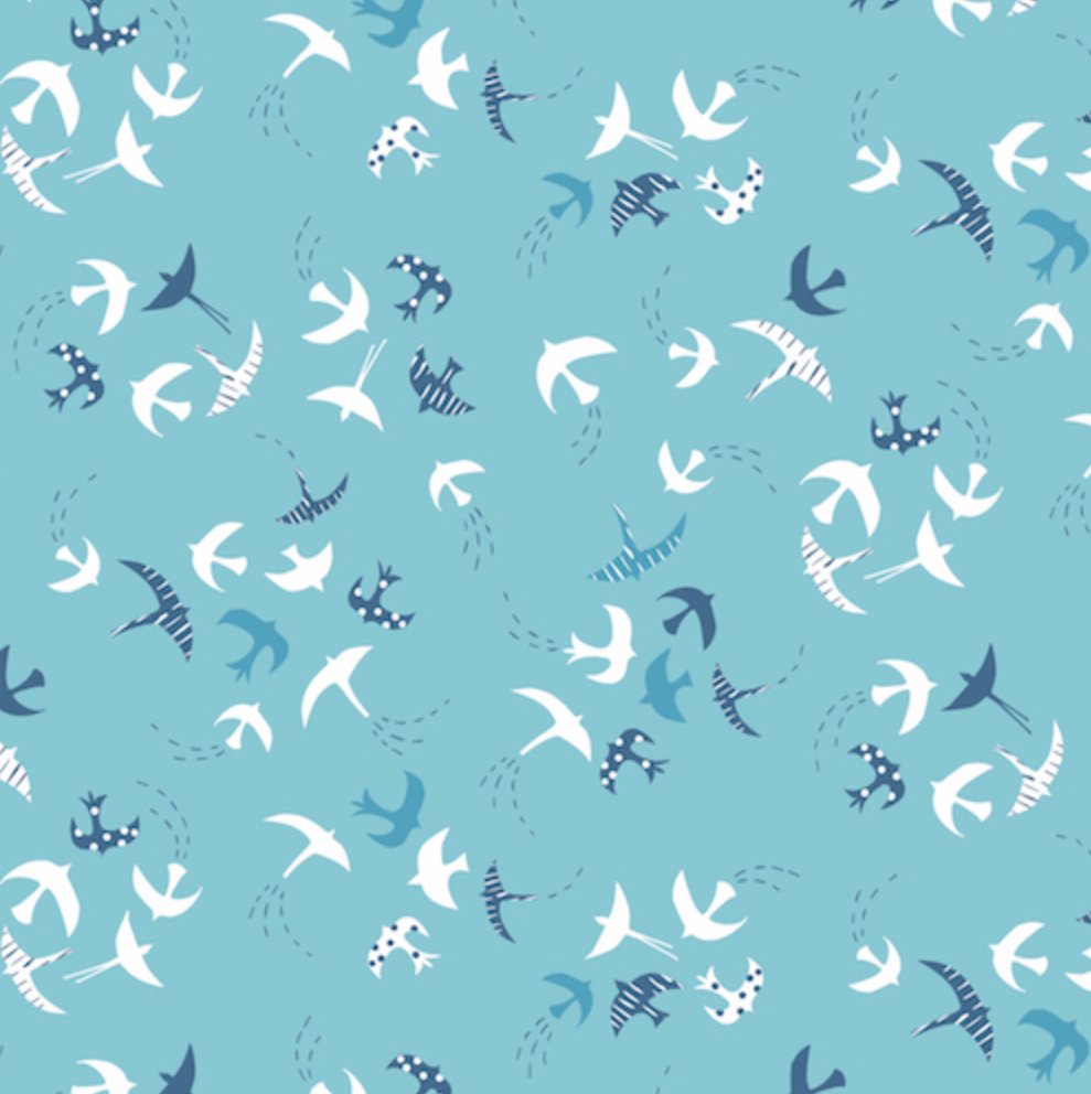 Ditsies Bird Fabric – Sky by Dashwood Studios