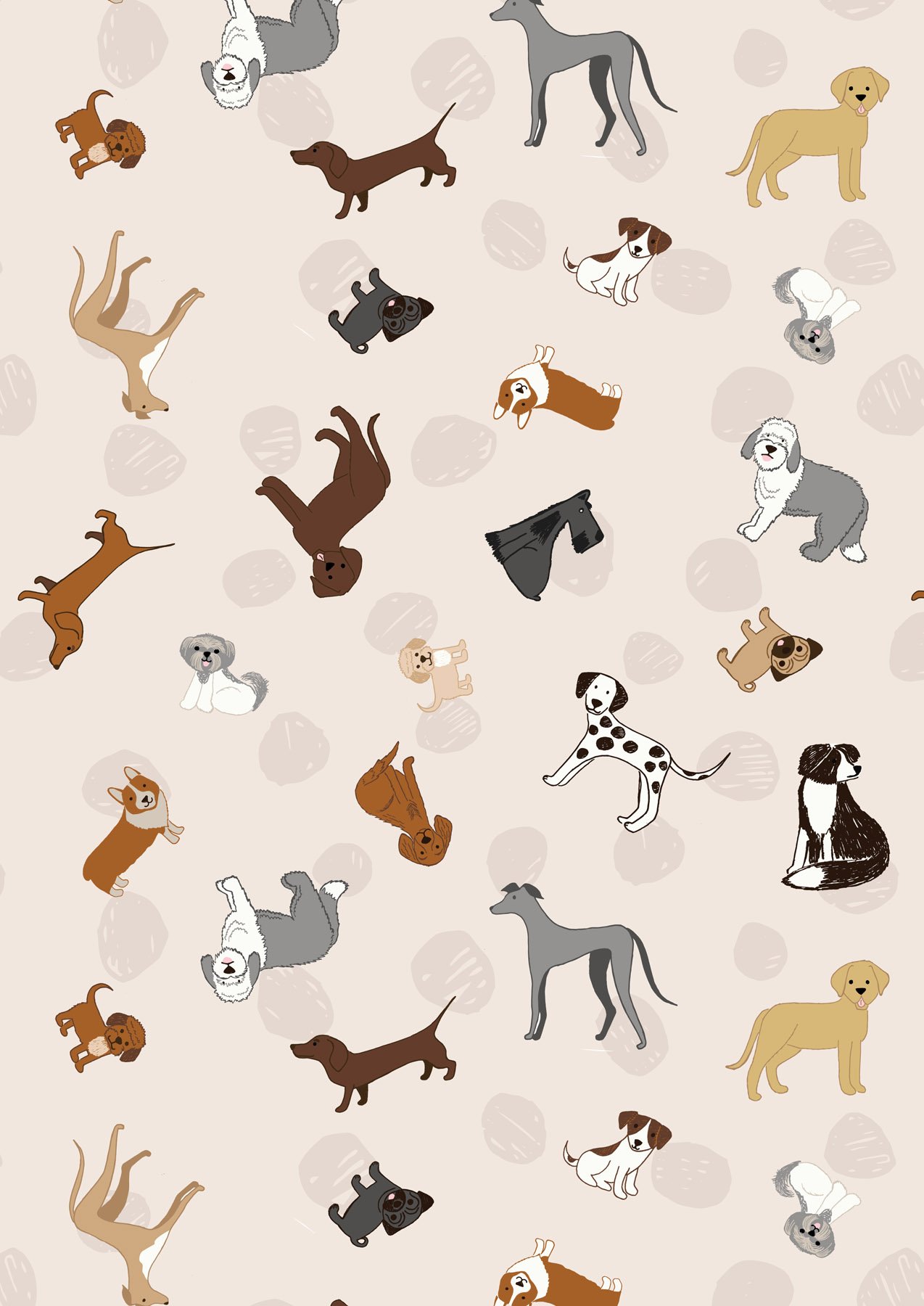 Paws and Claws- dogs on rose cream fat quarter