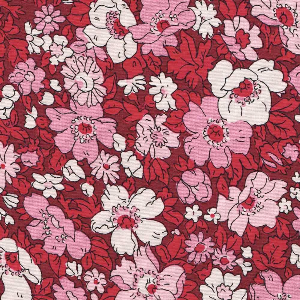 Liberty Wide-Width Quilting Collection – Cosmos Park Deep Pinks Fabric