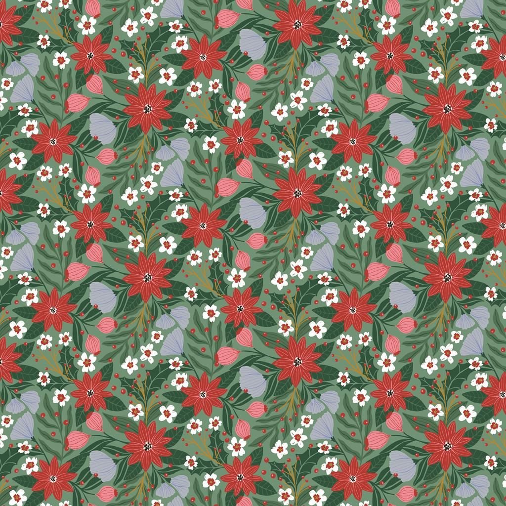 A Pear-fect Christmas – Flowers Dancing Mint Fabric