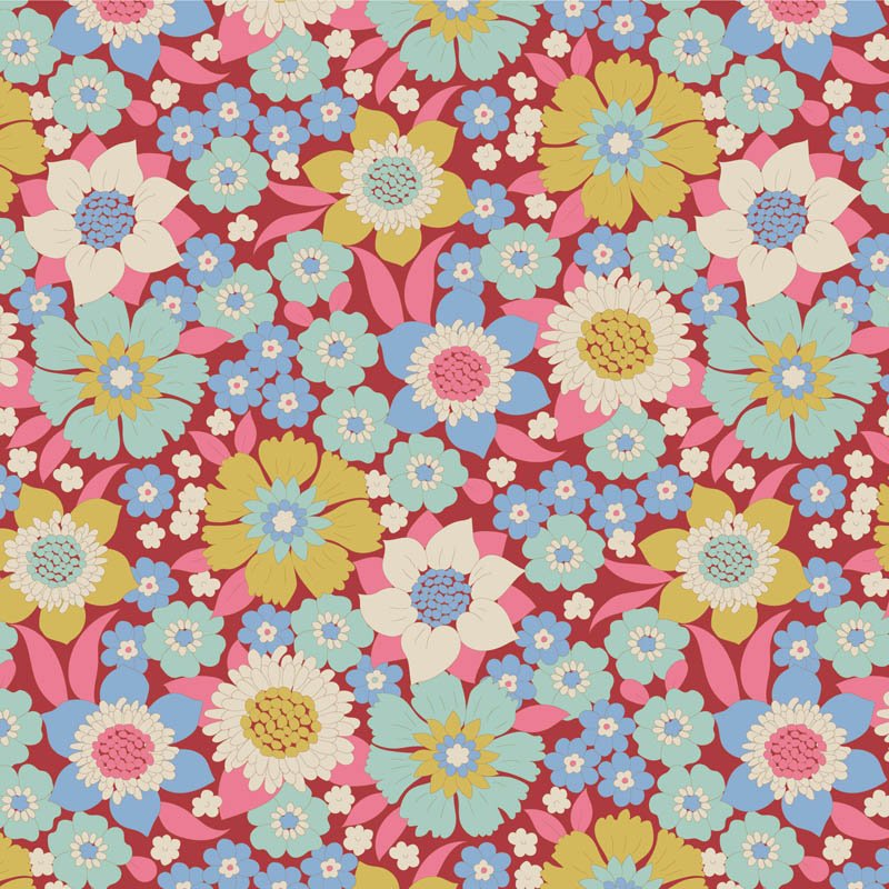 Tilda Wallflower Fabric – Lauren Burgundy | Village Life Coordinate
