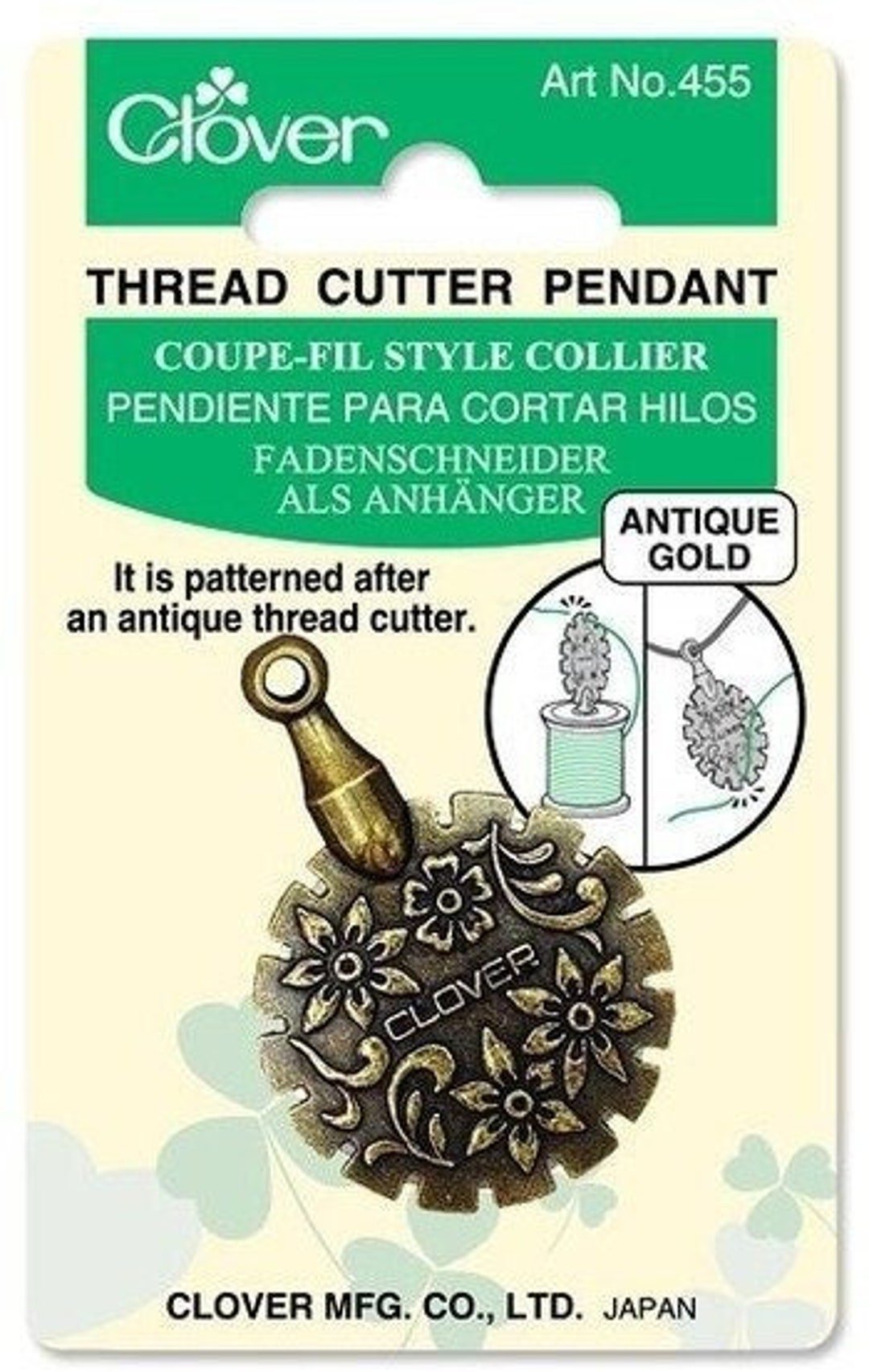 Clover Thread Cutter Pendant – Antique Gold